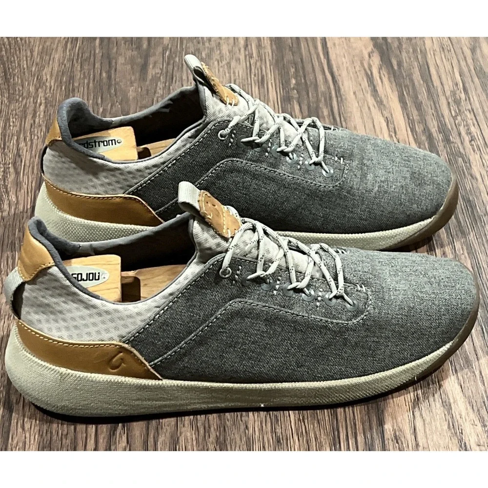 OluKai Nanea Li Weather Resistant Canvas Sneakers Shoes Grey Brown Mens Size 14